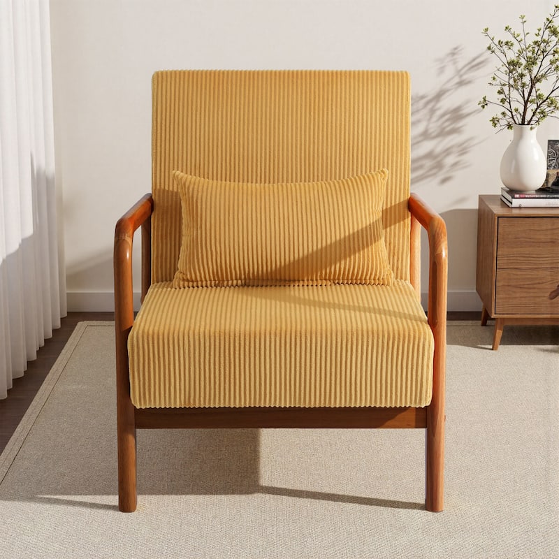 25" W Mid Century Upholstered Wood Accent Chair with Pillow