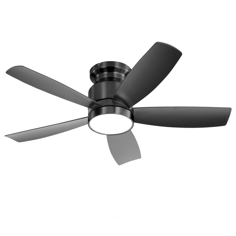 42 Inch Flush Mount Ceiling Fans with LED Light 22W and Remote Control 5 ABS Fan Blades for Bedroom - Black