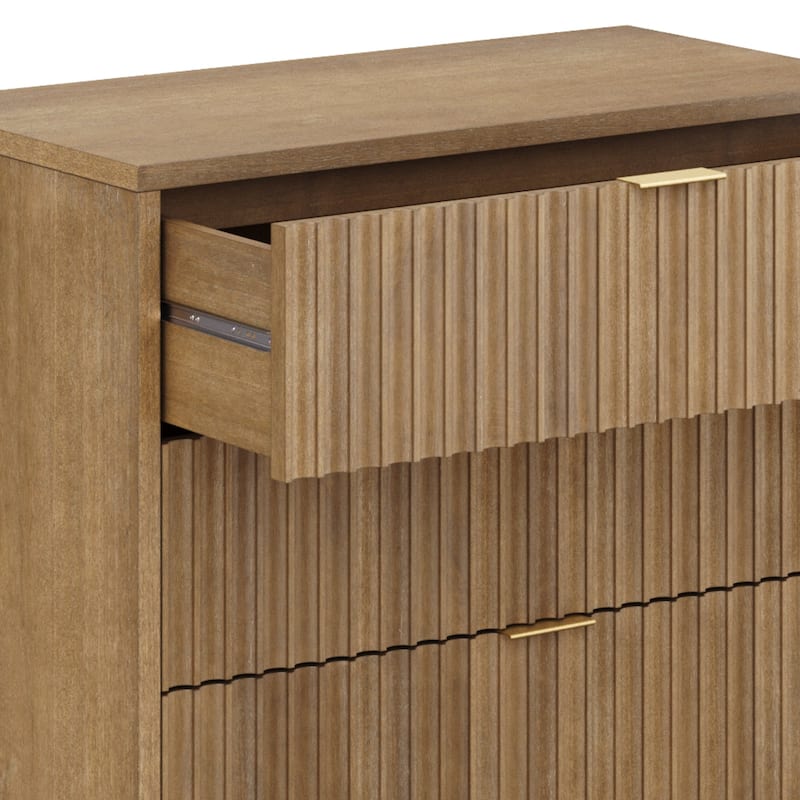 Jasper Mid-Century Modern 3-Drawer Dresser with Solid Wood Frame and Fluted Door Fronts