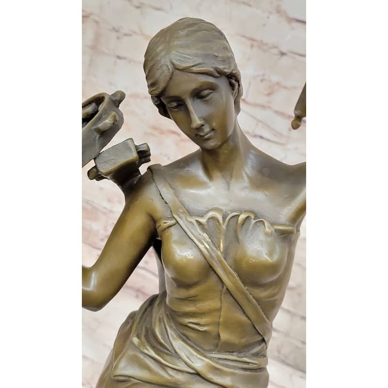 Vintage Bronze Br Hot Cast Sculpture Of A Young Girl Playing Tambourine By Milo
