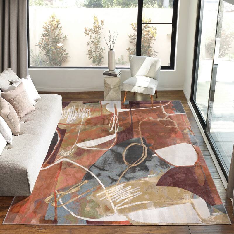 Gertmenian Blayne Polypropylene Modern Designer Geometric Floral Area Rug Collection