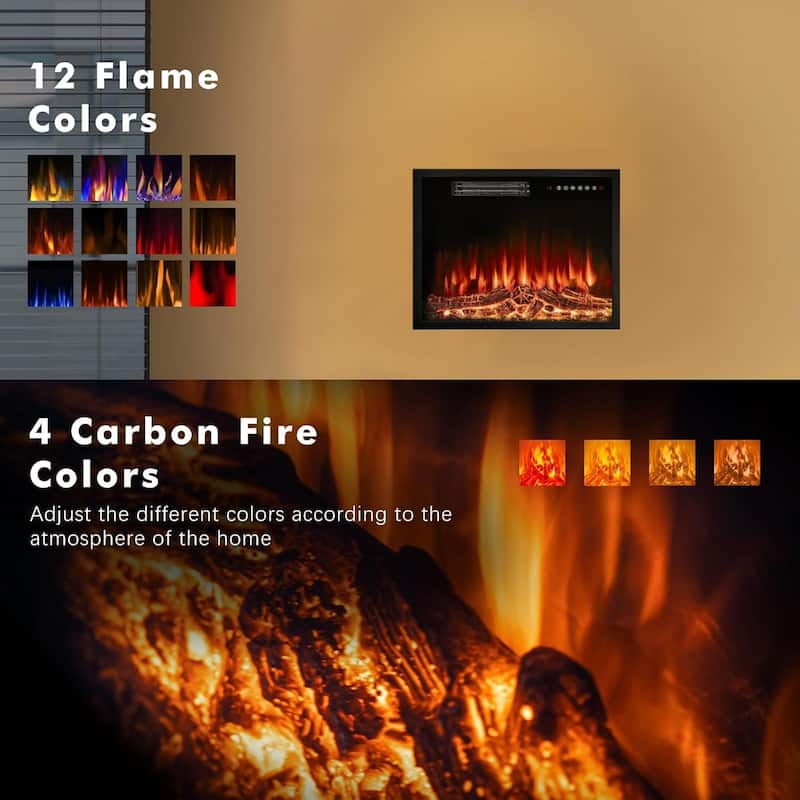 BOSSIN 23 inch Electric Fireplace Insert,Recessed Mounted Fireplace Heater with Adjustable Flame,Timer 750/1500W