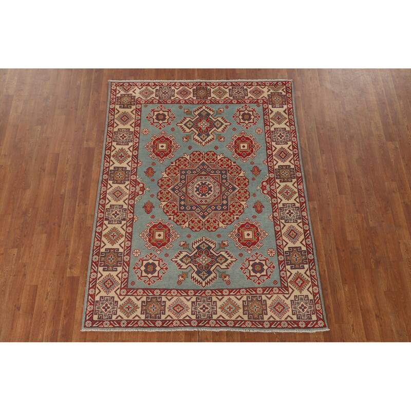 Blue Kazak Oriental Area Rug Handmade Wool Carpet - 4'10" x 6'6"