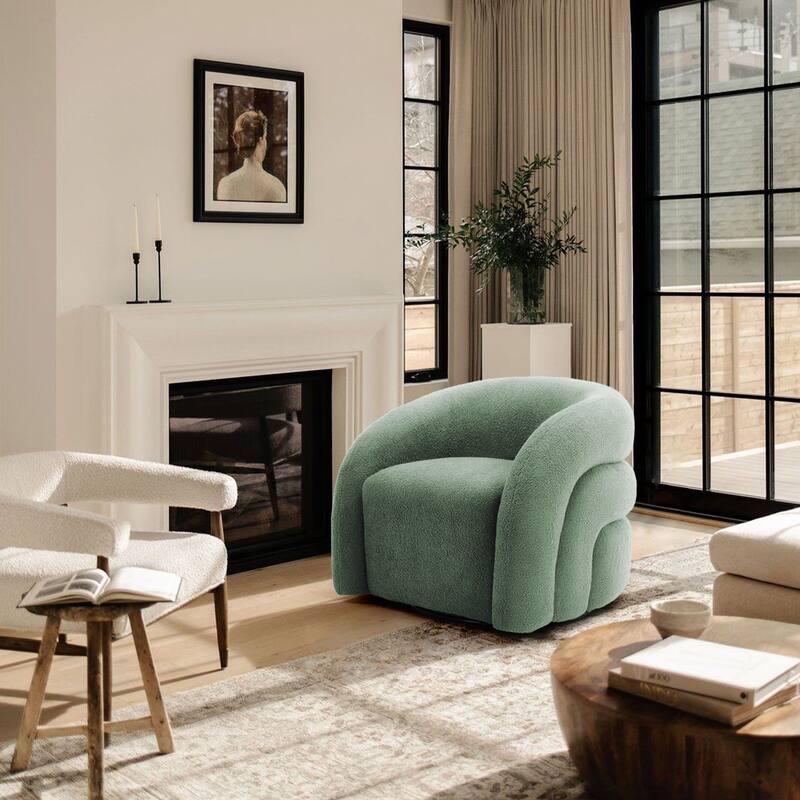 Modern Upholstered Swivel 360 degree Rotation Boucle Barrel Chair