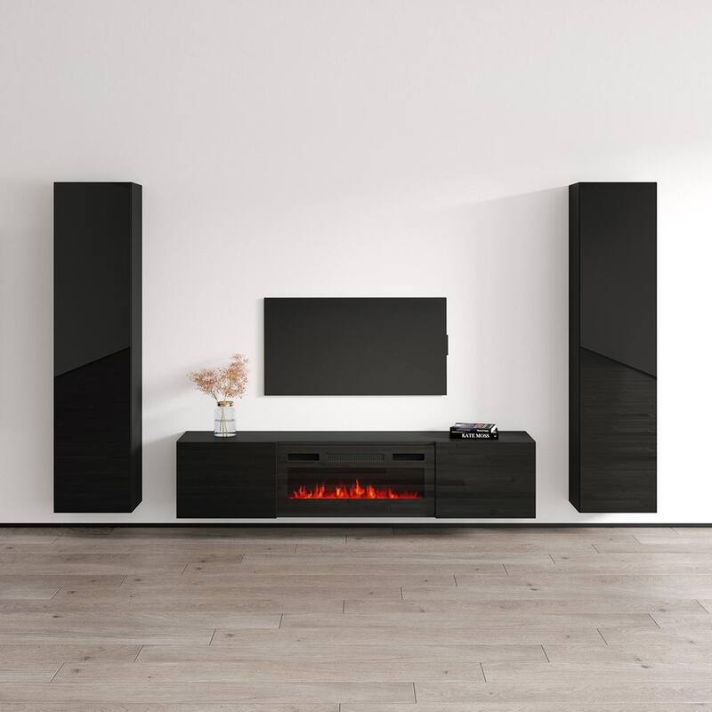 Cali BL-EF Floating Fireplace Entertainment Center - 40 - Black