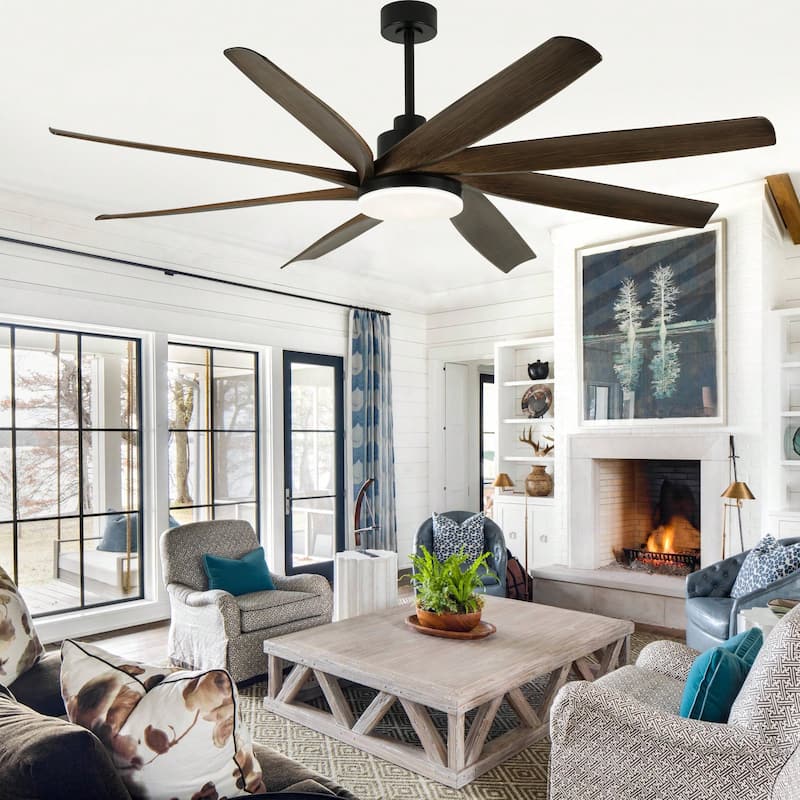 Cusp Barn 72 Inch Large Modern Ceiling Fans with Lights and Remote, Farmhouse 6 Speeds Quiet DC Motor Black Ceiling Fan