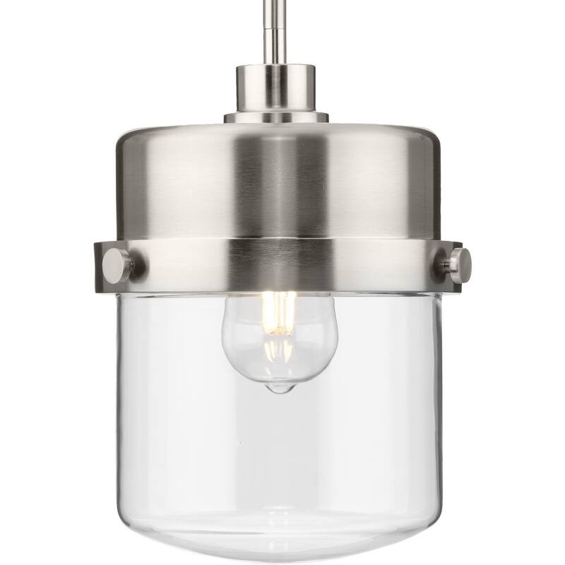 Beckner Collection One-Light Brushed Nickel Clear Glass Urban Industrial Pendant Light - 8 in x 8 in x 11.25 in - 8 in x 8 in x 11.25 in
