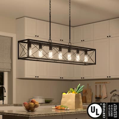 Kiro 7-light Farmhouse 48In Linear Chandelier Rectangle Dining Lights with UL - 48'' W x 7.78'' D x 11'' H