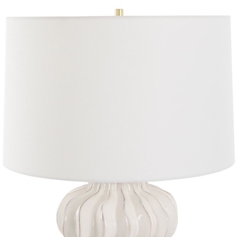 Uttermost Wrenley Ridged White Table Lamp - 28"H, Shade 11"H x 17"Dia.