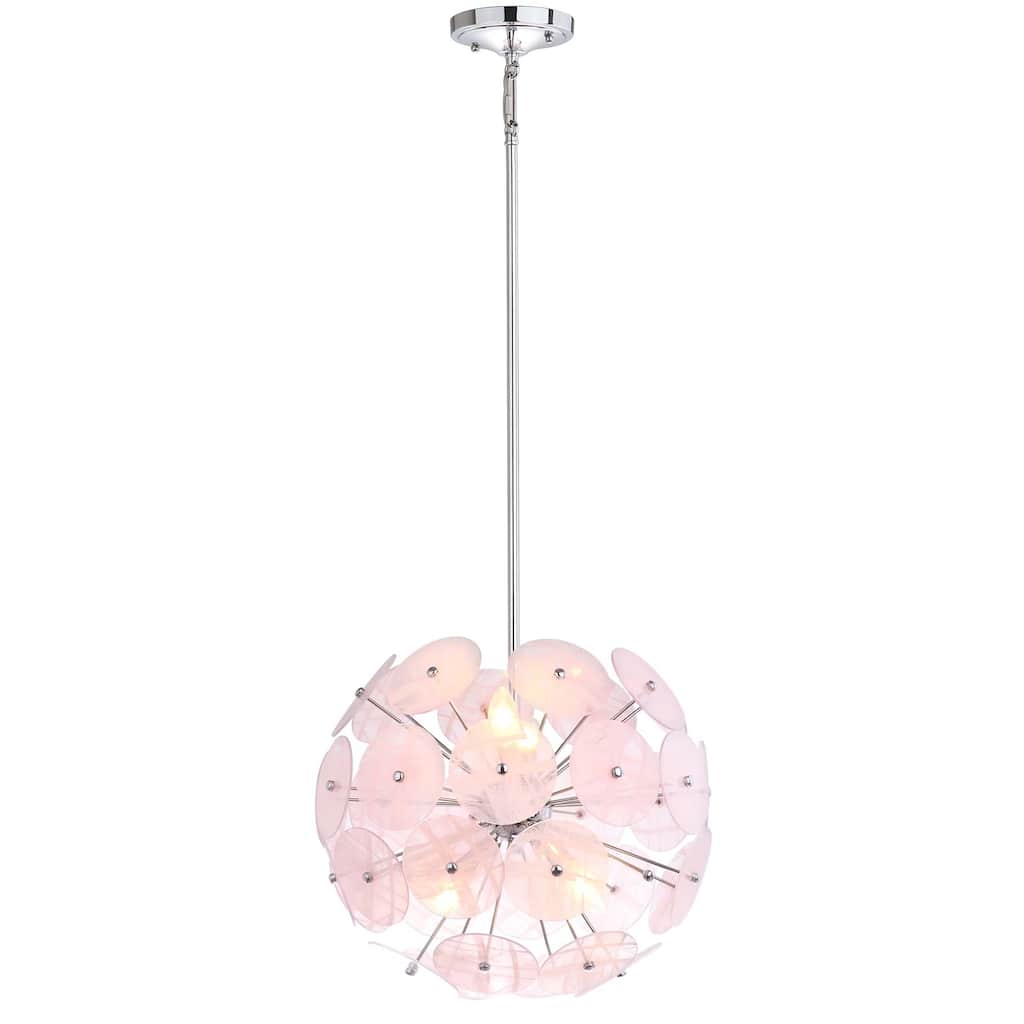 SAFAVIEH Lighting Joshka 4-Light Pendant / Pink - 17" W x 17" D x 18-48" H - Silver/White - 17Wx17Dx48H