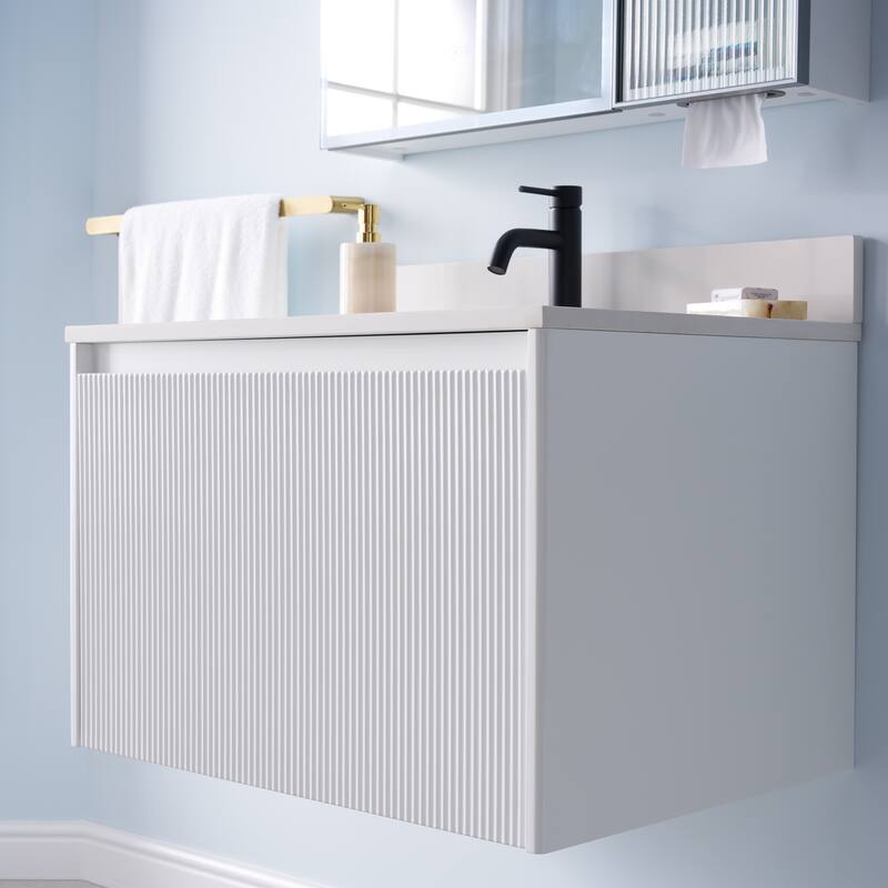 20'' H Modern Wall-Mount Bathroom Vanity With White Quartz Top and Single Sink