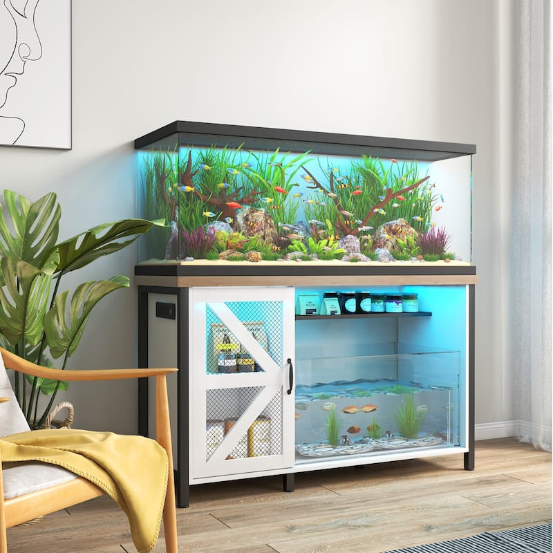 52 Inches Metal Fish Tank Stand With Electrical Outlet For Storage Of Fish Tank Accessories
