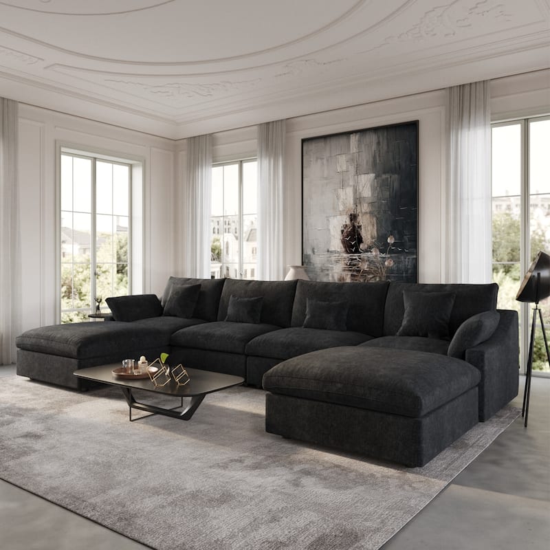 156" Convertible Modular Sectional Sofa Couch, Modern U Shape Minimalism Sofas Couches with Pillows