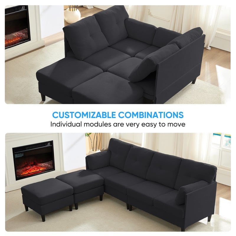 Mixoy W87"U-Shaped Sectional Couches,Velvet 4-Seater Convertible Sofa With Movable Storage Ottomans