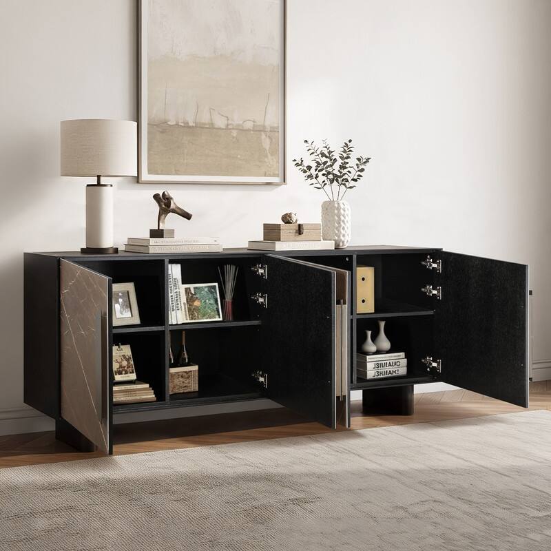 Spruce & Spring Modern Black Ash Sideboard with Cappuccino Ceramic Doors, Large Storage Cabinet