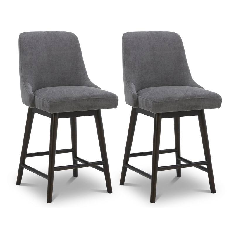 Spruce & Spring Hazel Upholstered Counter Height Swivel Barstool with Back - Set of 2 - Grey-Fabric