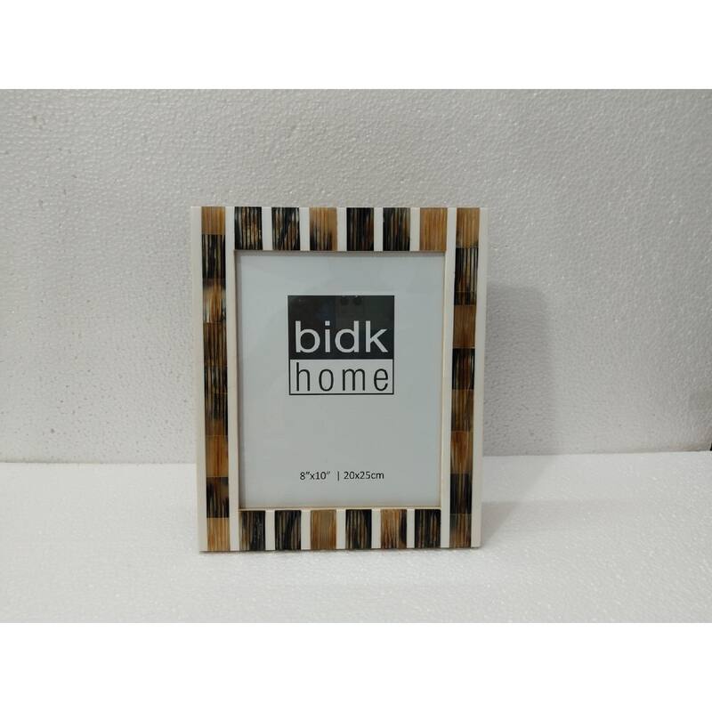 Block Horn Striped Picture Frame - for 8" x 10" Photo - White and Brown - 8-inchx10-inch