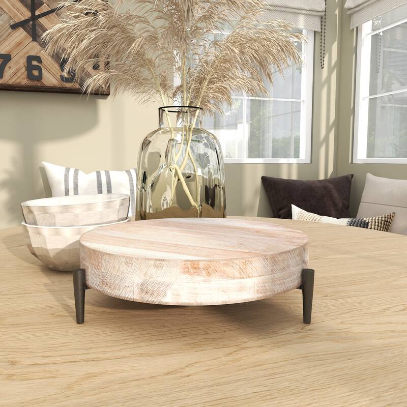 Cream Mango Wood Living Room Decor Tray with Black Metal Legs