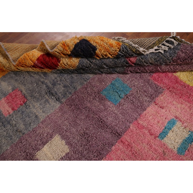 Geometric Moroccan Oriental Area Rug Handmade Multi-Color Wool Carpet - 7'1" x 10'3"