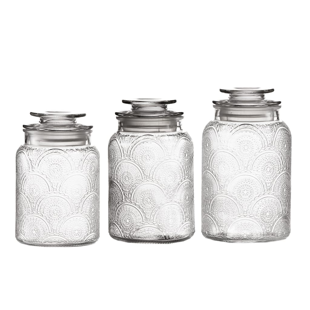 Glass Medallion Textured Canisters (Set of 3)
