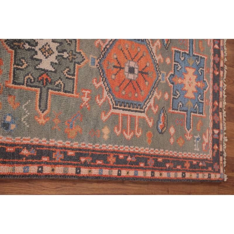 Geometric Kazak Runner Rug Handmade Grey Wool Carpet - 2'6"x 9'10"