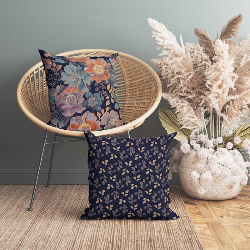 Painted Petalscape Indoor/Outdoor Reversible Throw Pillow Turquoise and Orange