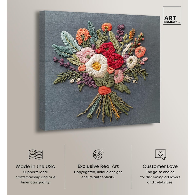 Stitched Bloom Bouquet I Canvas by Art Remedy, Gallery Wrapped