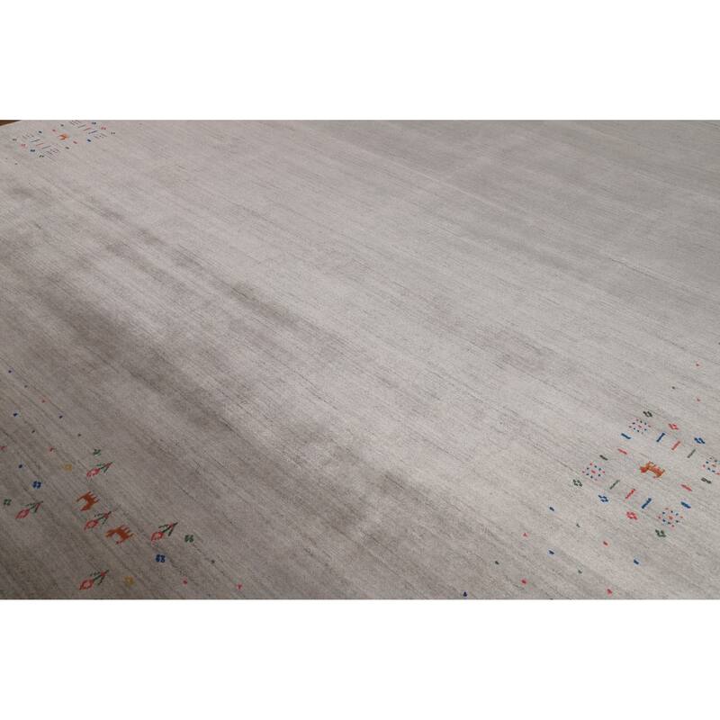 Tribal Gray Gabbeh Indian Area Rug Handmade Wool Carpet - 9'3" x 12'0"