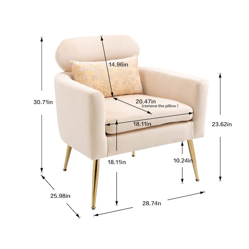 Velvet Upholstered Accent Chair With A Pillow