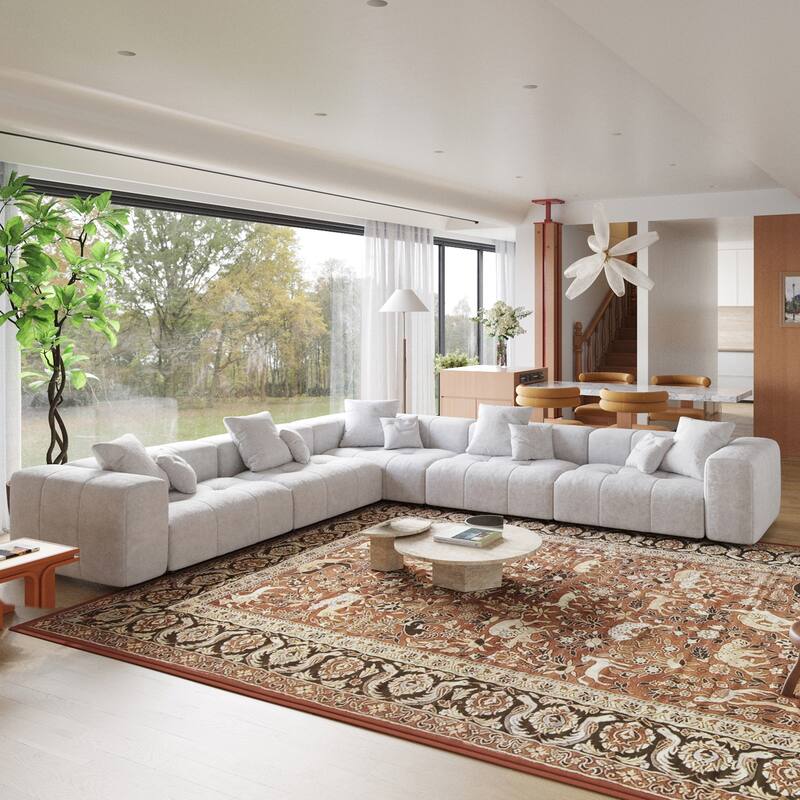 Extra Large Linen Corner Sectional Sofa Couch for Living Room Set - White