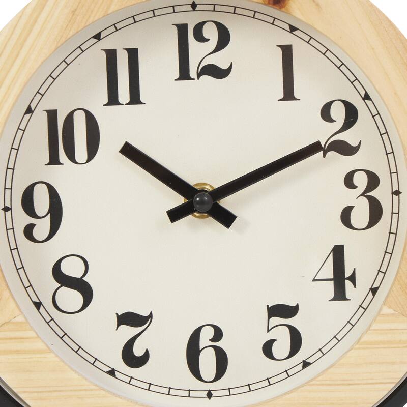 Wood Decorative Clock with Curved Black Metal Stand and Ball Details - Light Brown - Roche River Decor