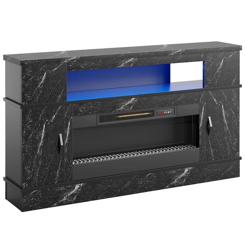 Bestier 63"W Tall Fireplace Tv Stand for 70 inch TV with 36"W Fireplace, LED Media Console with Open Shelf