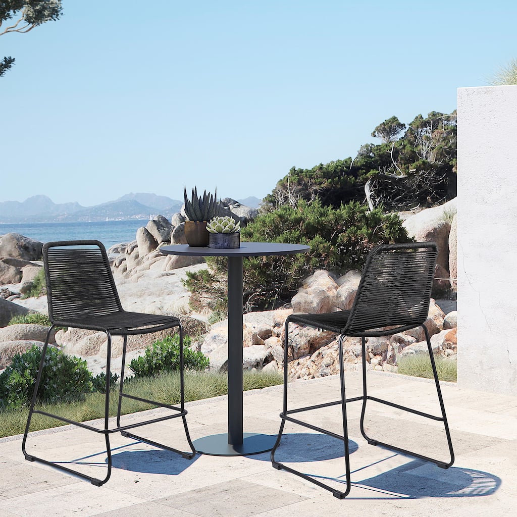 Shasta Black Metal and Rope Indoor Outdoor Patio Counter Height Chairs - Set of 2 - Counter Height