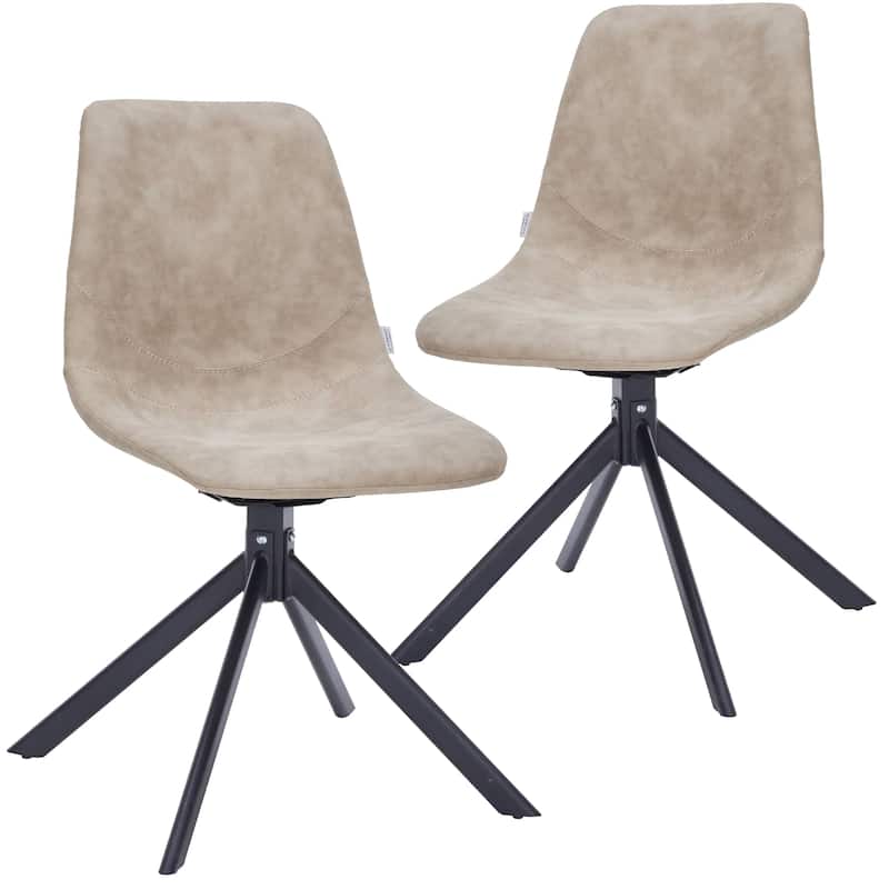 Markley Leather Dining Chair 360 Degree Swivel with Iron legs Modern Accent Side Chair Set of 2 - Taupe