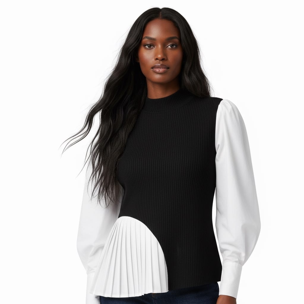 Nanette Lepore Women's Contrast Panel Pleated Top