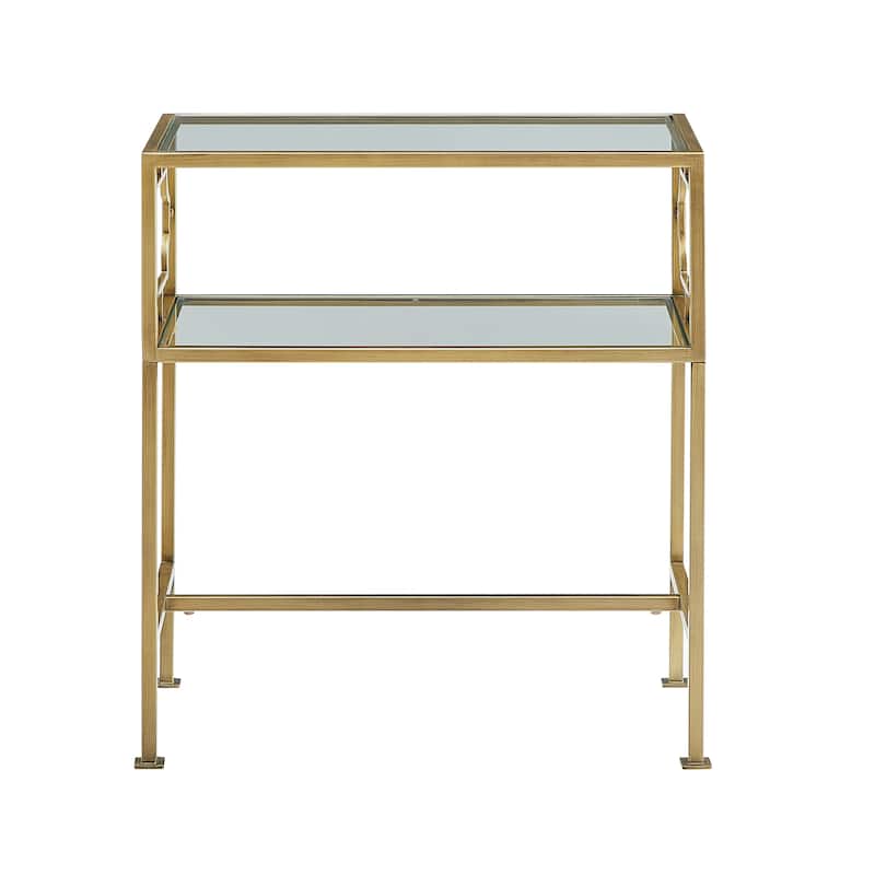 Grifton Rectangular Antique Gold Metal and Glass Accent Table