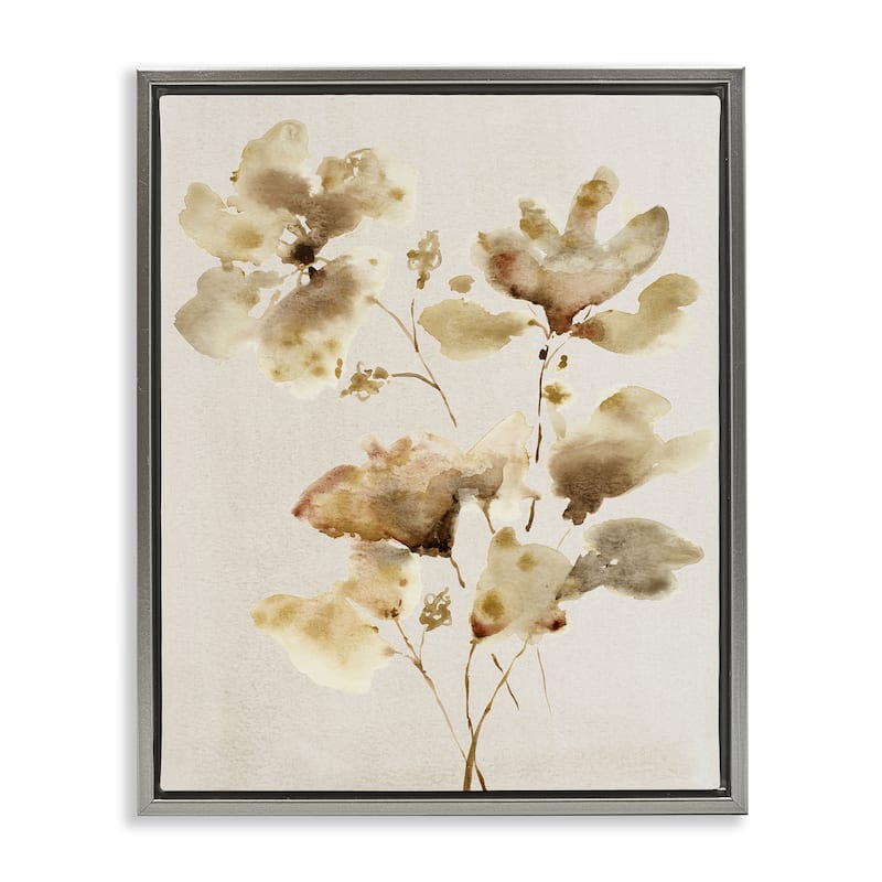 Stupell Neutral Dappled Flower Blossoms Framed Floater Canvas Wall Art Design By Krinlox - 25 x 31 - Grey