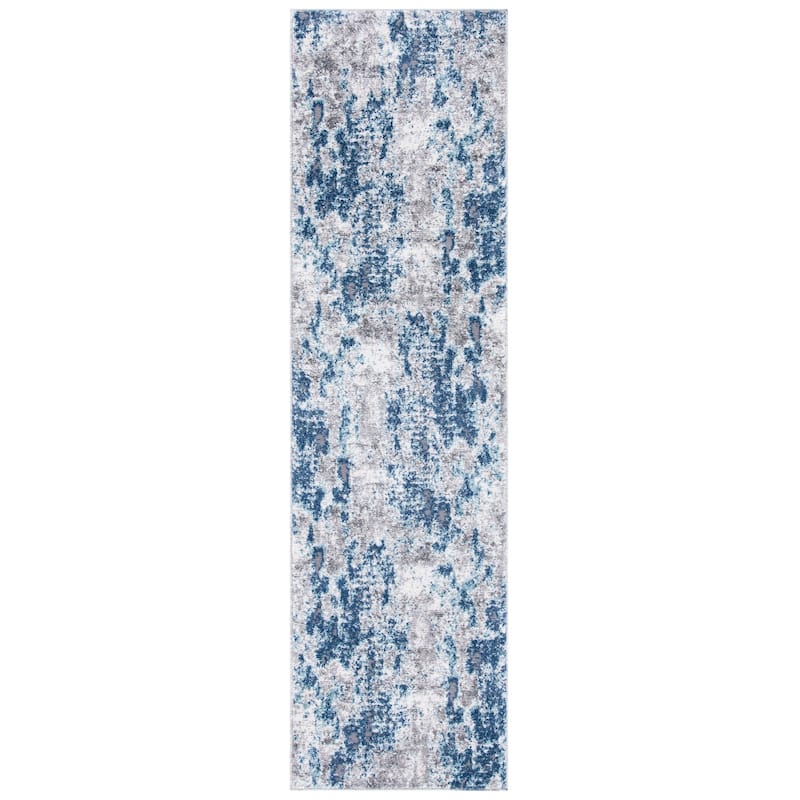 SAFAVIEH Aston Outi Modern Abstract Rug - 2' x 13' Runner - Navy/Grey