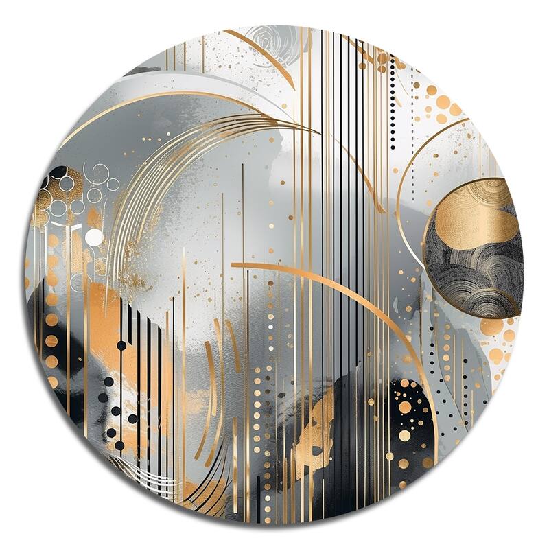 Designart "Shapes And Lines Abstract Marble I" Abstract Marble Metal Round Wall Art