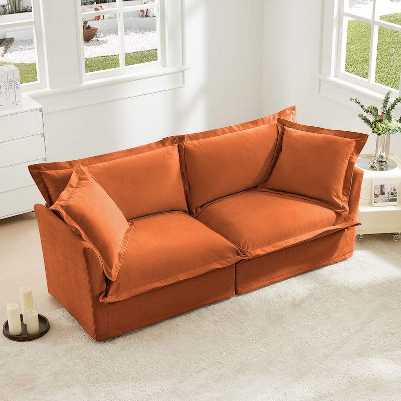 Modern Slipcovered 2-Seat Chenille Deep Seat Sofa Couches