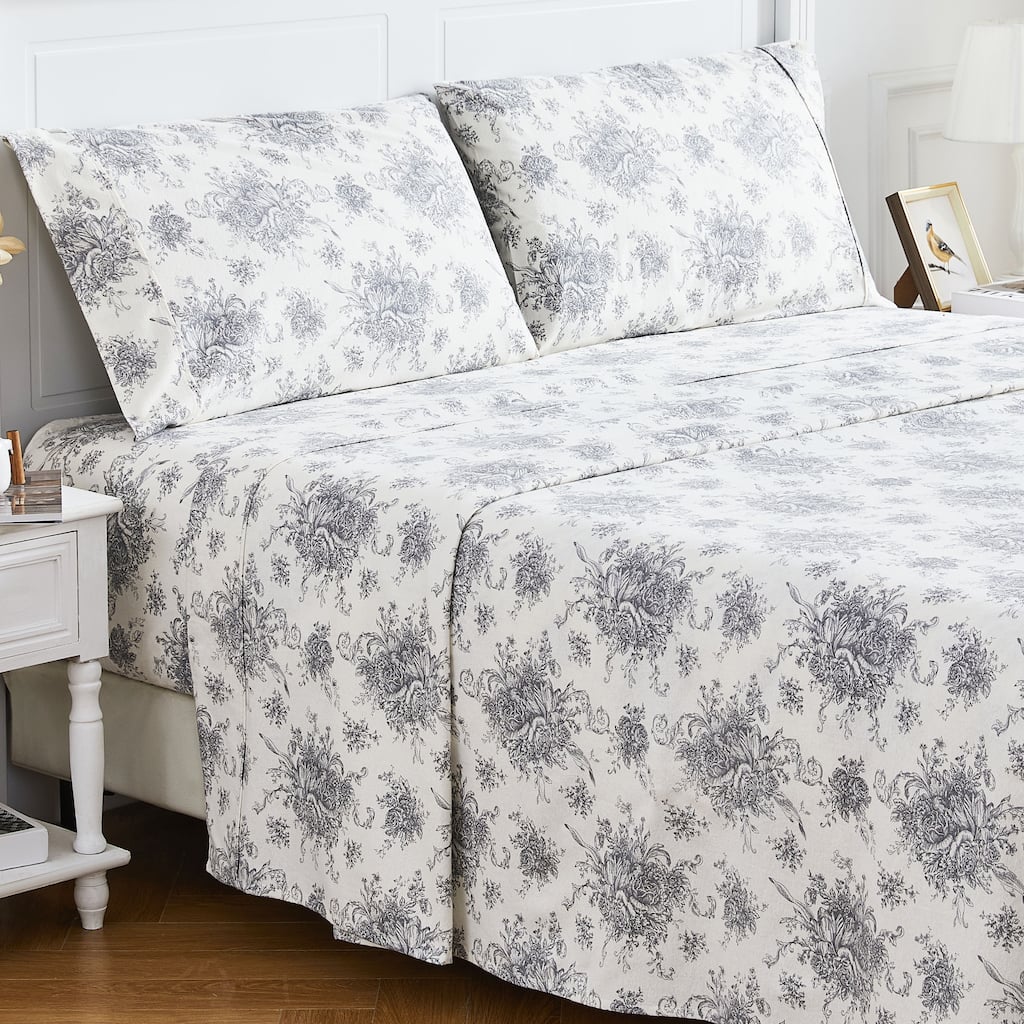 Cotton Flannel Collection Gray Toile Sheet Set