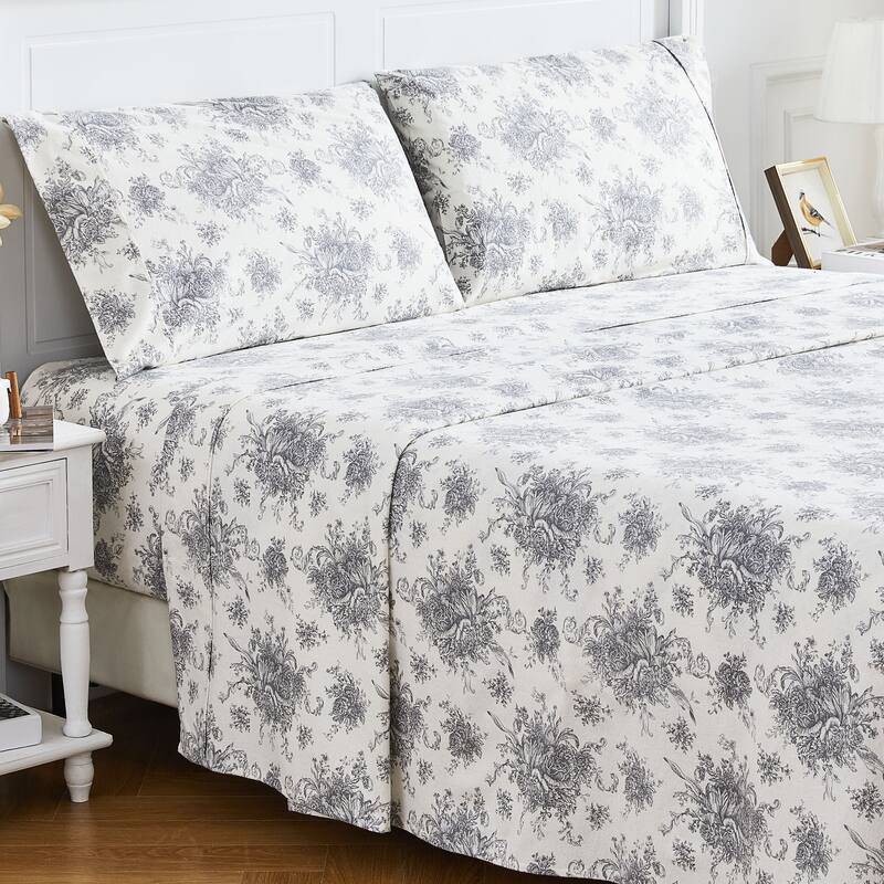 Cotton Flannel Collection Gray Toile Sheet Set