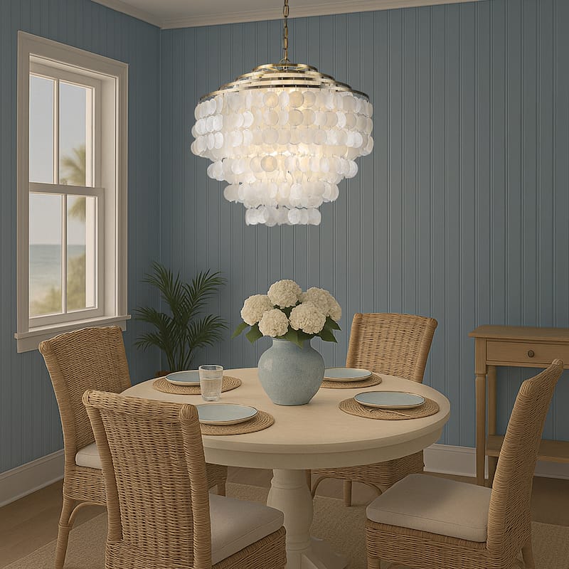6-Light 22" Glam Coastal Capiz Tierd Chandelier 4-Tier Vintage Natural Seashell Hanging Light - W22''