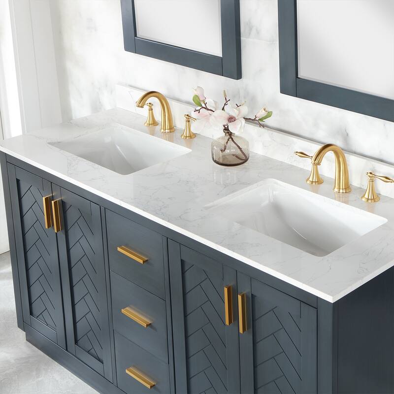 Altair Gazsi Bathroom Vanity with Composite Stone Countertop with Mirror