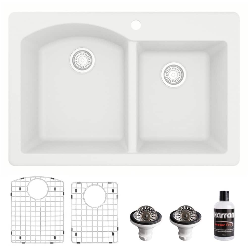 Karran USA QT-610-PK1 Quartz QT 33" Drop In Double Basin Quartz