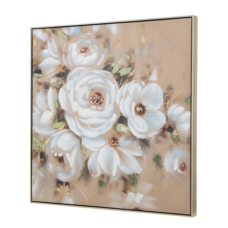 Modern Square Framed Framed Wall Decor Flower Canvas Print with Canvas, for Living Room Kitchen Foyer Office