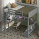 preview thumbnail 2 of 19, Full Size Wood Loft Bed Frame with Built-in L Shaped Desk, LED Solid Wood Bed w/ USB Charging Station, Storage Shelves & Drawers