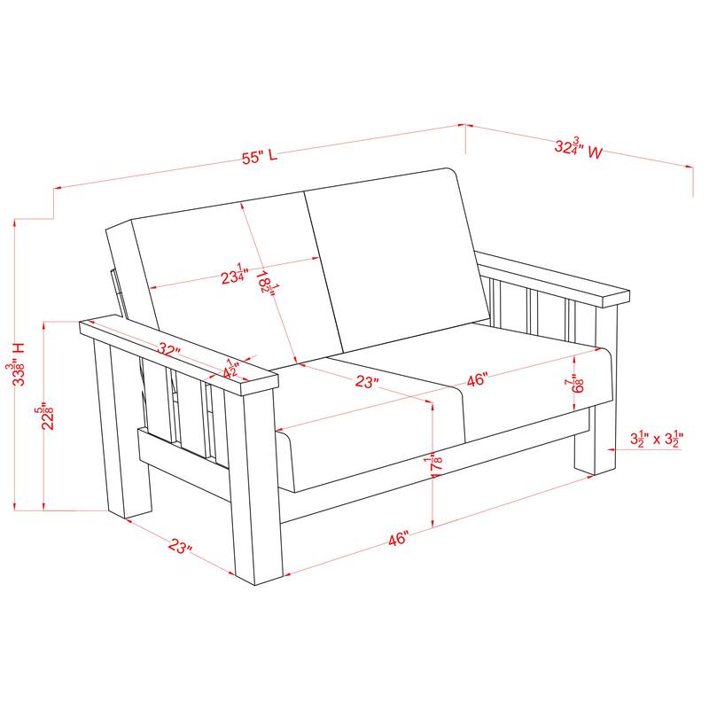 Jimo Traditional Rustic Oak Linen Fabric Loveseat by Furniture of