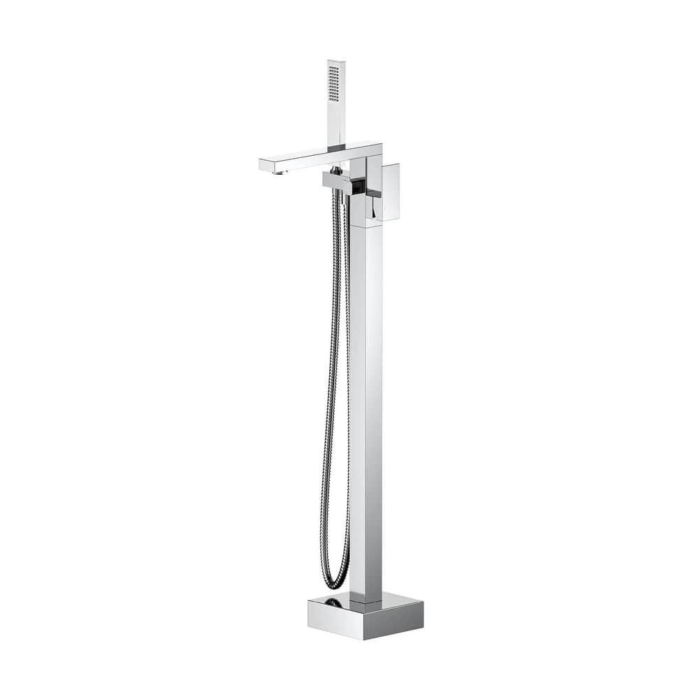 Cube Single Handle Floor Mounted Tub Filler With Hand Shower