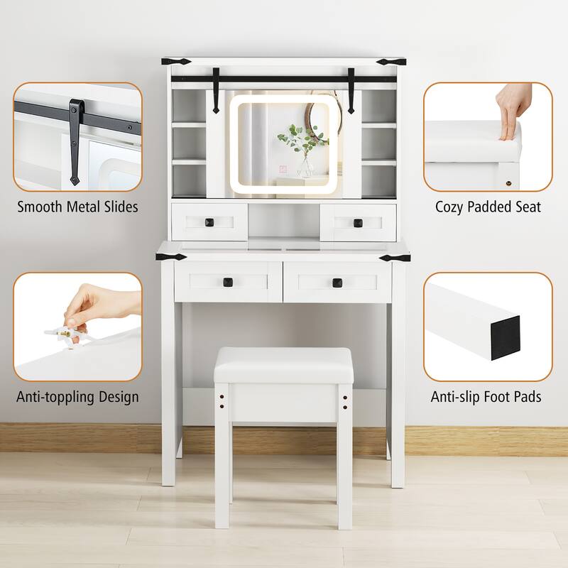 Gymax Farmhouse Vanity Desk Makeup Vanity Table w/Adjustable